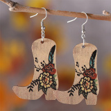 Khaki Cowboy Boot Wooden Double Sided Earrings