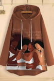 Brown Casual Figure Print Hooded Long Sleeve Fall Winter Sweatshirt