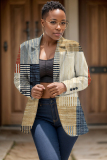 Claret Casual Graphics Print Turn-back Collar Long Sleeve Buttons Formal Office Lady Cardigan Blazer Jacket