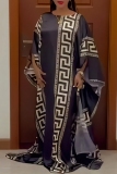 Orange African Boho Print O Neck Batwing Sleeve Casual Vacation Loose Maxi Kaftan Dresses