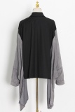 Black Turndown Collar Batwing Sleeve with Denim Patchwork Casual Outing Blazer Jackets