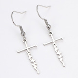 Casual Love Heart Letters Print Stainless Steel Cross Earrings