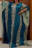 Orange African Boho Print O Neck Batwing Sleeve Casual Vacation Loose Maxi Kaftan Dresses