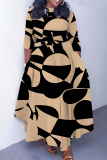 Camouflage Casual Graphics Print O Neck 3/4 Sleeve Belted Pockets Long Vacation Pleated A Line Maxi Dresses
