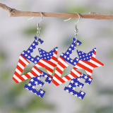 Blue Red Letters American Independence Day Flag Stripes Stars Sunflowers Love Pendant Earrings