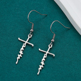 Casual Love Heart Letters Print Stainless Steel Cross Earrings