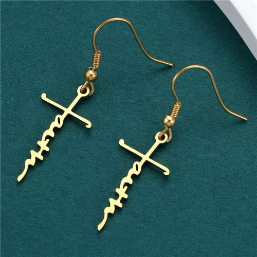 Casual Gold Letter Cross Love Heart Stainless Steel Earrings