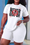 White Casual Graphics Print O Neck Short Sleeve Graphics T-shirt And Shorts Two Pieces Shorts Sets