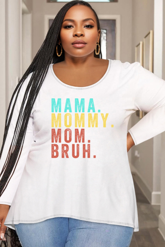 White Yellow Casual Letter Print O Neck Long Sleeve T-shirt Tops