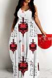 Black Orange Floral Print Sleeveless Backless Spaghetti Strap Floor Length Vacation Baggy Sundress Slip Maxi Dress