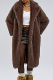 Camel Casual Turndown Collar Long Sleeve Fall Winter Longline Cardigan Faux Fur Coat
