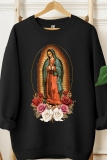 Apricot Casual African Girl Print O Neck Long Sleeve Fall Winter Sweatshirt