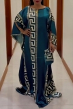 Orange African Boho Print O Neck Batwing Sleeve Casual Vacation Loose Maxi Kaftan Dresses