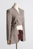 Multicolor Casual Plaid Print V Neck Long Sleeve Cut-Out Waist Blazer Jackets