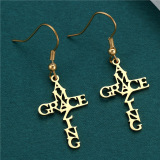 Casual Gold Letter Cross Love Heart Stainless Steel Earrings