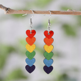 Color Rainbow Heart LOVE Star Pendant Earrings Wooden Double-Sided Earrings