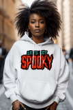 White Black Graphics Print Casual Long Sleeve Fall Winter Hooded Sweatshirt
