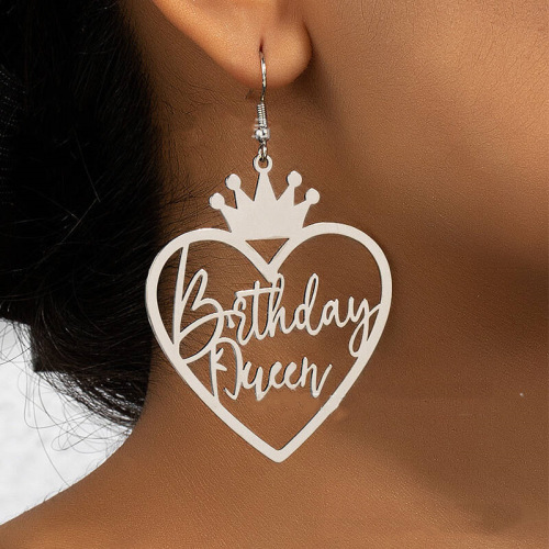 Sliver Casual Letters Patchwork Crown Heart-shaped Earrings