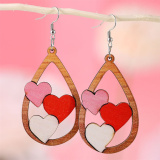Red Blue Casual Water Drop Heart Shaped Earrings Double-Sided Wooden Earrings