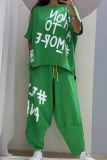 Rose Red Casual Letter Print O Neck Half Sleeve Oversize T-shirt And Wide Leg Pants Sportwear Two Pieces Jogger Sets