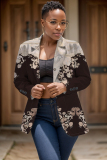 Claret Casual Graphics Print Turn-back Collar Long Sleeve Buttons Formal Office Lady Cardigan Blazer Jacket