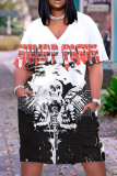Multicolor Graphcics Print V Neck Short Sleeve Loose Pockets Casual Outing Midi T-Shirt Dress