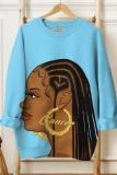 Apricot Casual African Girl Print O Neck Long Sleeve Fall Winter Sweatshirt