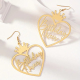 Sliver Casual Letters Patchwork Crown Heart-shaped Earrings
