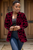 Claret Casual Graphics Print Turn-back Collar Long Sleeve Buttons Formal Office Lady Cardigan Blazer Jacket