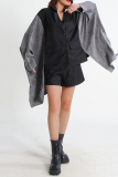 Black Turndown Collar Batwing Sleeve with Denim Patchwork Casual Outing Blazer Jackets