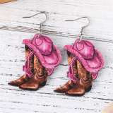 Khaki Cowboy Boot Wooden Double Sided Earrings