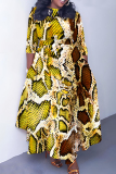 Camouflage Casual Graphics Print O Neck 3/4 Sleeve Belted Pockets Long Vacation Pleated A Line Maxi Dresses