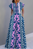 Dark Green Casual Boho Graphcis Print V Neck Short Sleeve Vacation Wide Leg Jumpsuits