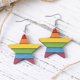 Color Rainbow Heart LOVE Star Pendant Earrings Wooden Double-Sided Earrings