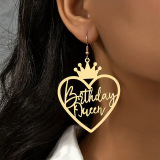 Sliver Casual Letters Patchwork Crown Heart-shaped Earrings