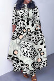 Camouflage Casual Graphics Print O Neck 3/4 Sleeve Belted Pockets Long Vacation Pleated A Line Maxi Dresses