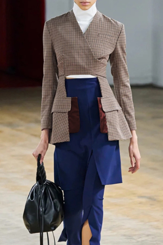 Multicolor Casual Plaid Print V Neck Long Sleeve Cut-Out Waist Blazer Jackets