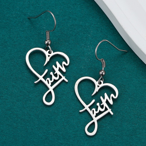 Casual Love Heart Letters Print Stainless Steel Cross Earrings