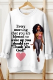Apricot Casual African Girl Print O Neck Long Sleeve Fall Winter Sweatshirt