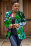 Claret Casual Graphics Print Turn-back Collar Long Sleeve Buttons Formal Office Lady Cardigan Blazer Jacket