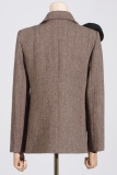 Brown 3D Flowers Decor Turn-back Collar Long Sleeve Buttons Casual Formal Office Lady Blazer Jackets