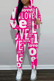 Dark Gray Letter Print Long Sleeve Hooded Sweatshirt And Drawstring Pants Sportwear Casual Two Pieces Sweatpant Set
