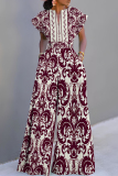 Dark Green Casual Boho Graphcis Print V Neck Short Sleeve Vacation Wide Leg Jumpsuits