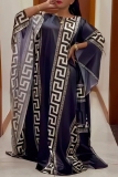 Orange African Boho Print O Neck Batwing Sleeve Casual Vacation Loose Maxi Kaftan Dresses