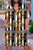Multicolor Graphcics Print V Neck Short Sleeve Loose Pockets Casual Outing Midi T-Shirt Dress