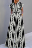 Dark Green Casual Boho Graphcis Print V Neck Short Sleeve Vacation Wide Leg Jumpsuits