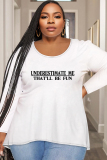 White Yellow Casual Letter Print O Neck Long Sleeve T-shirt Tops