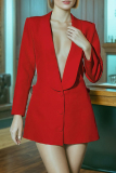 Red 3D Flowers Decor Backless Turndown Collar Long Sleeve Casual Formal Office Lady Blazer Jackets