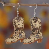 Khaki Cowboy Boot Wooden Double Sided Earrings