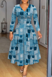 Leopard Casual Graphics Print V Neck Long Sleeve Vacation Pleated Midi Dresses